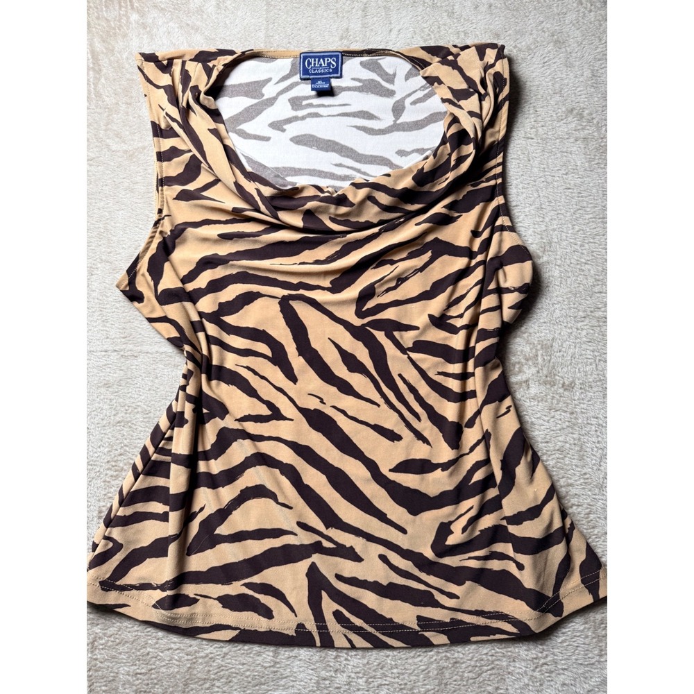 Chaps Classics Womens XL Animal Print Cowl Neck Sleeveless Top‎ Office siren
